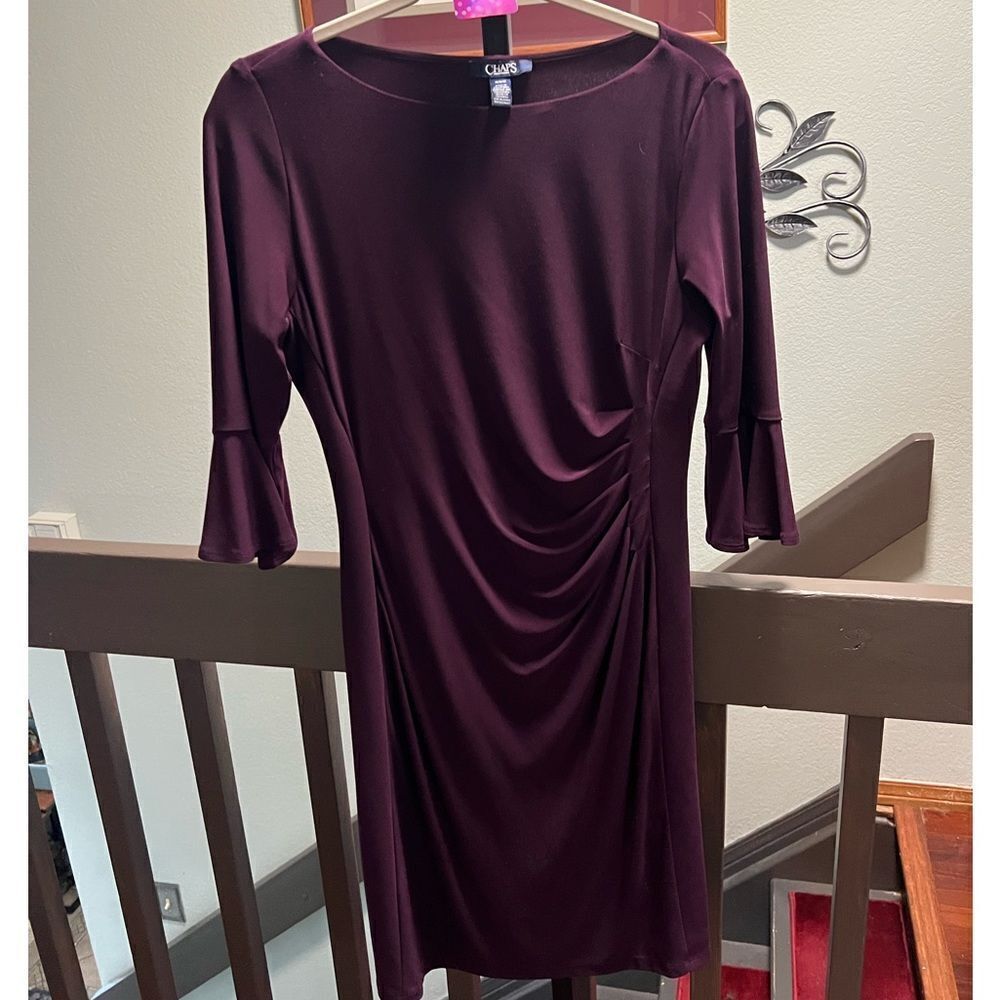 EUC Chaps Classic Women's Burgundy Dress 3/4  Bell Sleeves Size Medium #115